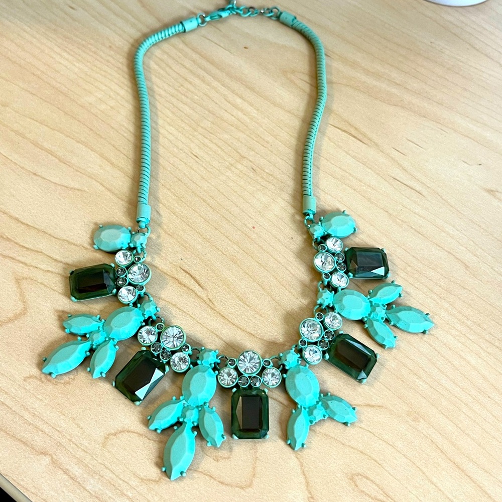 AQUA Brand Matte Mint Green & Crystal Bib Necklace